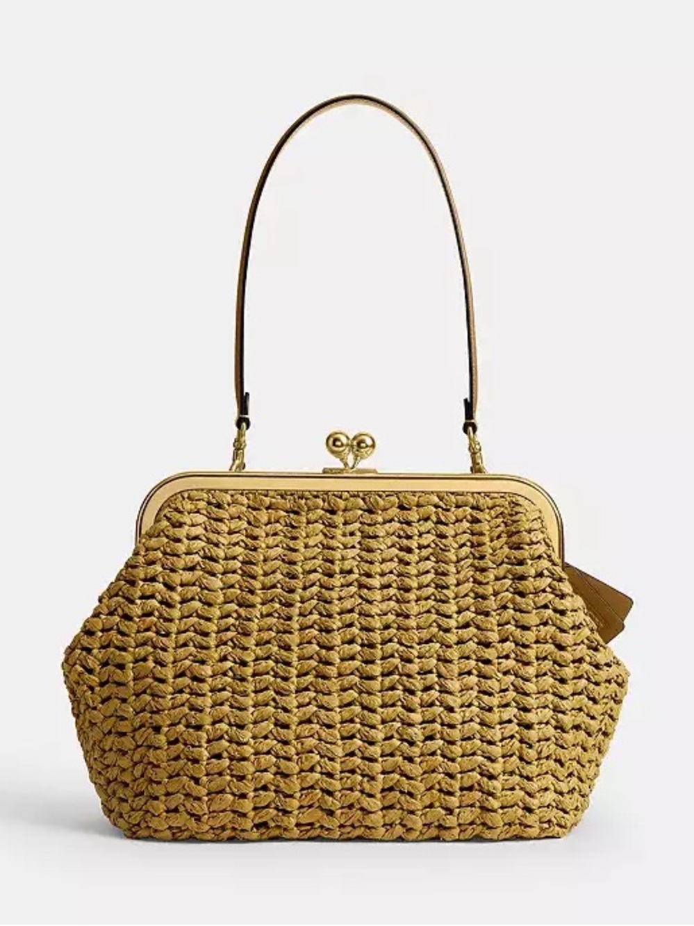 Coach Kisslock Frame Bag 27 Brass/Muted Olive Straw & Calf Leather NWT - Picture 5 of 16